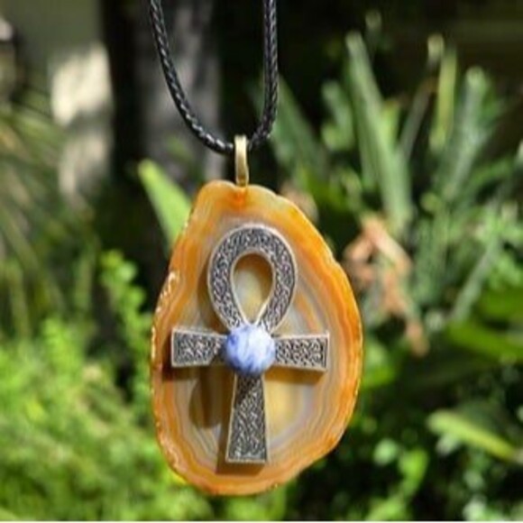 Natural Agate Celtic Knotwork Ankh Sodalite Bead Crystal Pendant - Picture 3 of 5